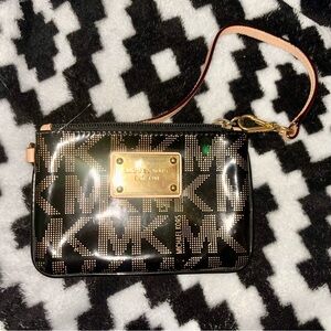 Michael Kors Black and Gold Patterned Wristlet